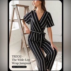Trixxi Black and White Striped Jumpsuit